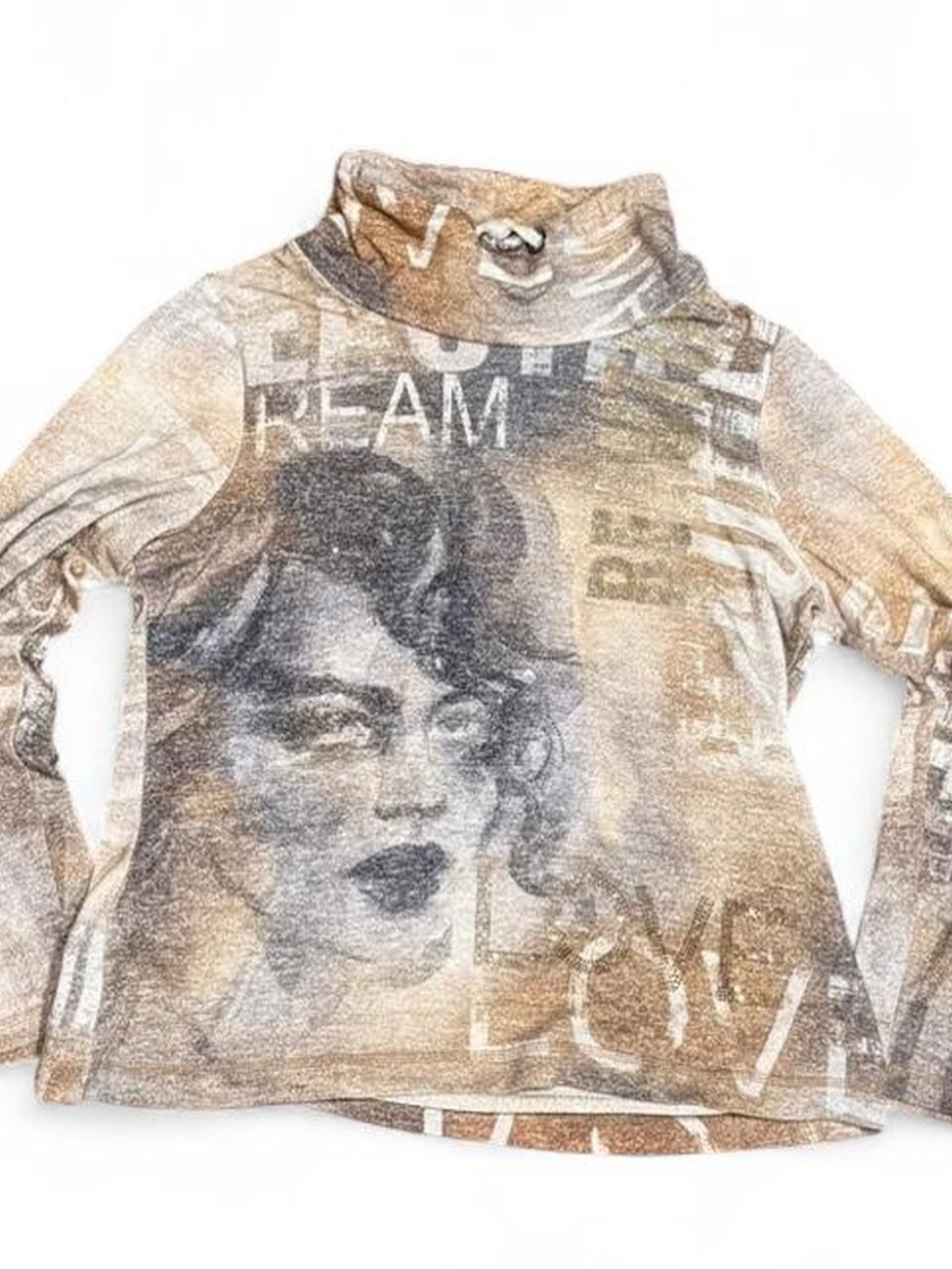Y2K Dolcezza AOP Mesh Turtleneck Long Sleeve Top